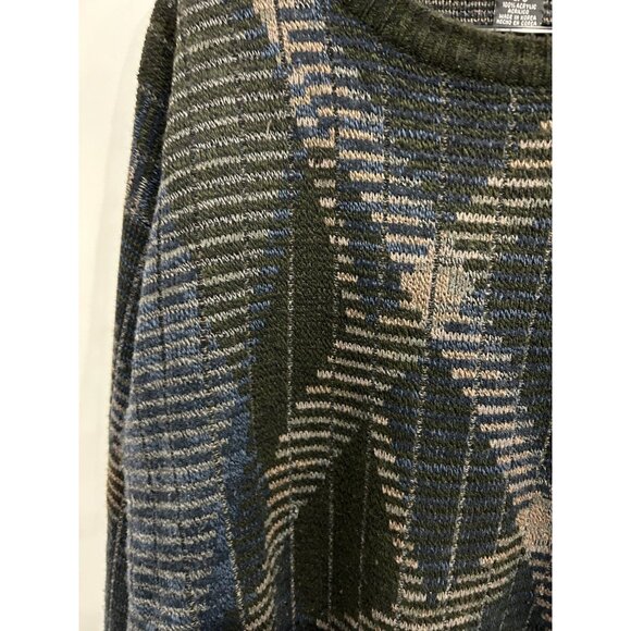 Geoffrey Beene Classics 90s Green Blue Beige Geometric Pattern Sweater Sz L - Picture 4 of 9